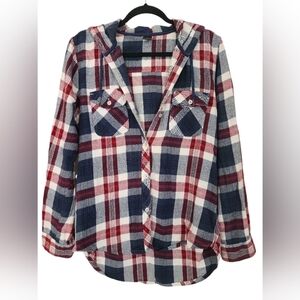 Empyre Blue/White/Burgundy Long Sleeve Button Down Shirt - Women's- Size L